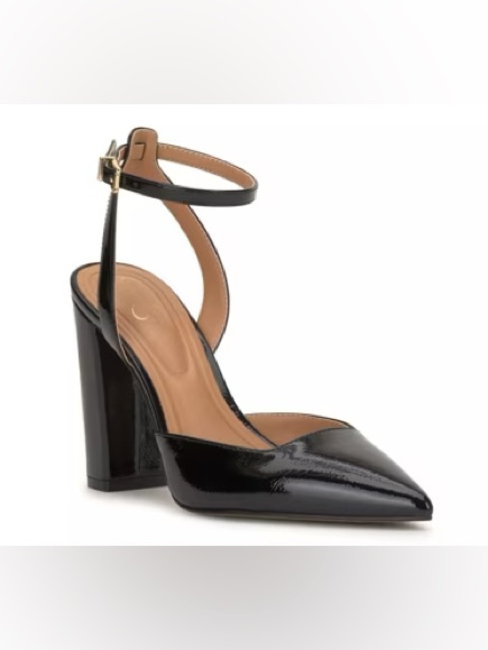 Jessica Simpson Black Patent Pointed-Toe Block Heel with Ankle Strap